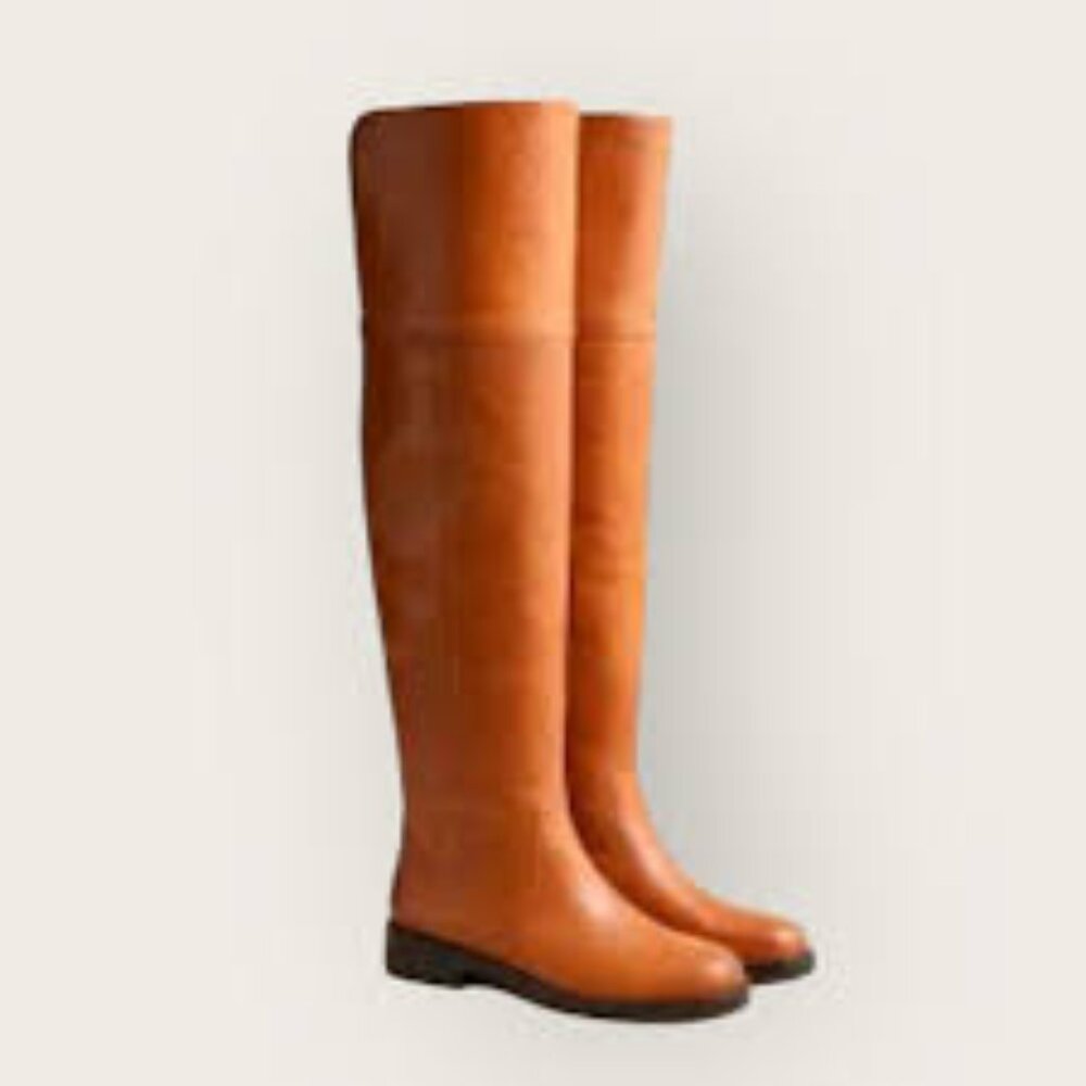 J Crew Over The Knee Leather Riding Boots New Size 8 Medium Color Rich Caramel